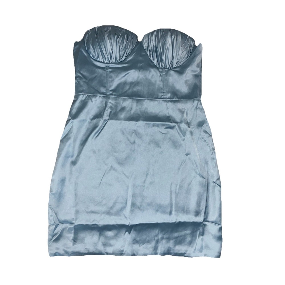 NAKED WARDROBE Statement Dress‎ L Blue Corset Satin Bustier Strapless Mini NEW